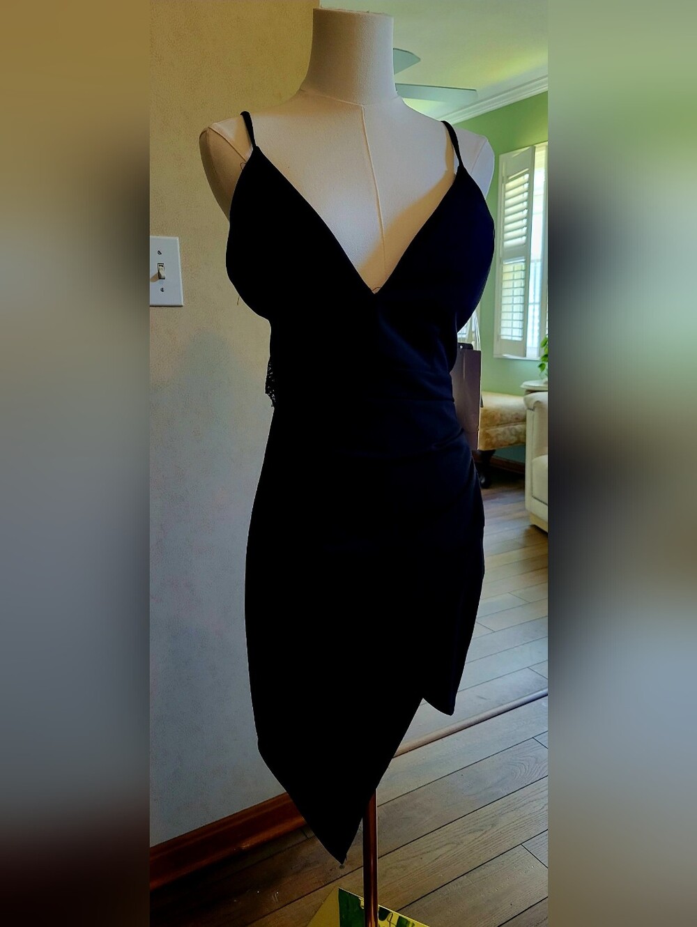 Nordstrom Live Nickie Law Black V-Neck Mini Dress with Lace Side Detail